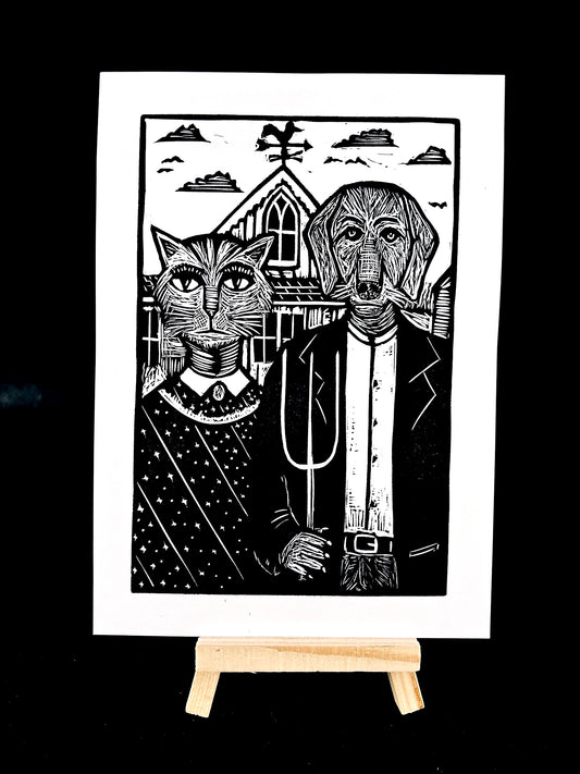 American Gothic / Catmerican Dogthic - Cat & Dog Couple