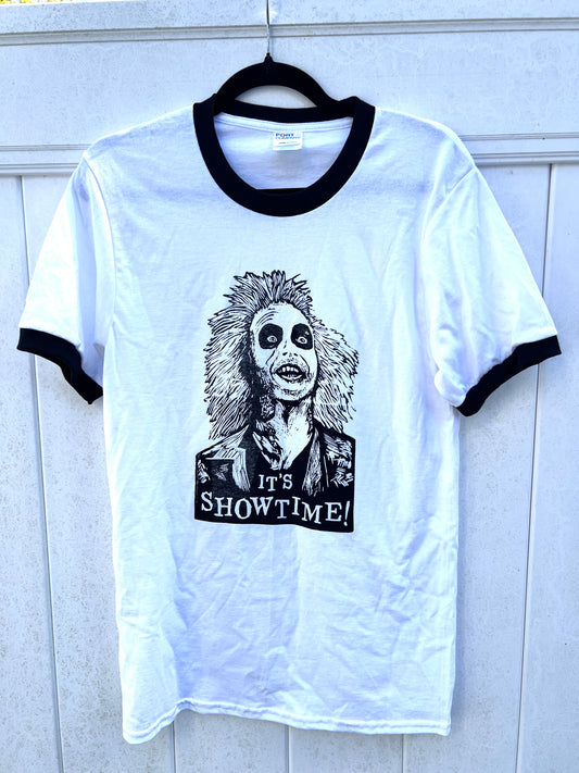 Beetlejuice - It’s Showtime! - screen print t-shirt SMALL Men's Ringer Tee