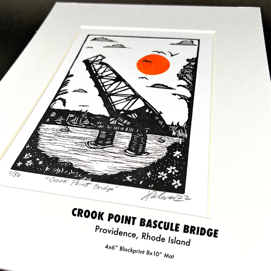 Crook Point Bascule Bridge - Providence, Rhode Island - Matted Blockprint