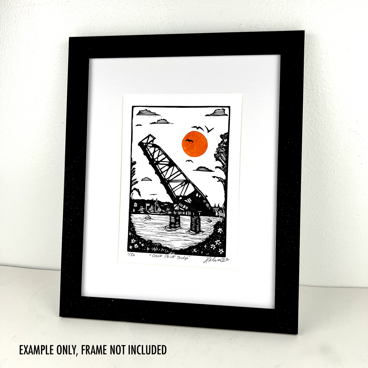 Crook Point Bascule Bridge - Providence, Rhode Island - Matted Blockprint