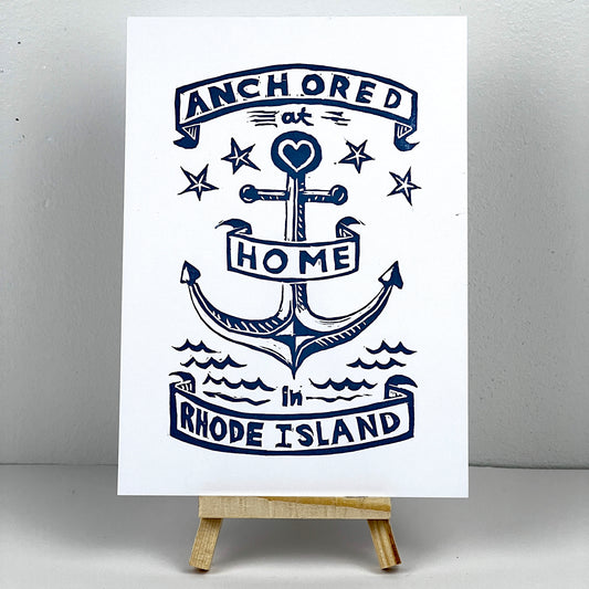 Anchored at Home in Rhode Island (blue ink)