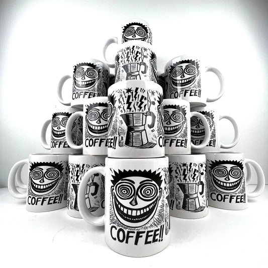 COFFEE!! Moka Mug - 11oz. Ceramic *comes with bonus sticker*